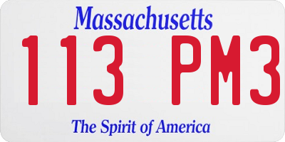 MA license plate 113PM3