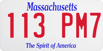MA license plate 113PM7