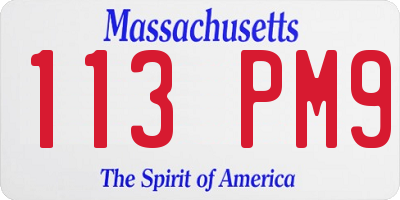 MA license plate 113PM9