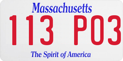 MA license plate 113PO3