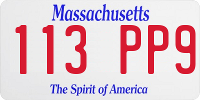 MA license plate 113PP9