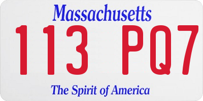MA license plate 113PQ7