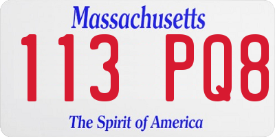 MA license plate 113PQ8