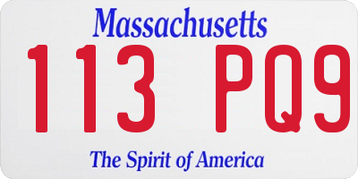 MA license plate 113PQ9