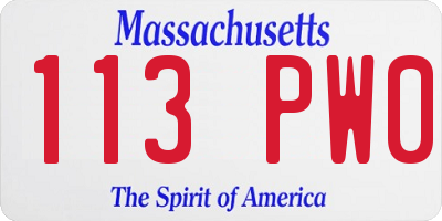 MA license plate 113PW0