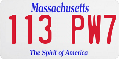 MA license plate 113PW7