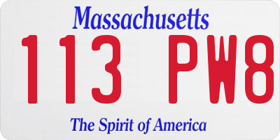 MA license plate 113PW8