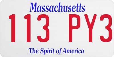 MA license plate 113PY3