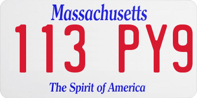 MA license plate 113PY9