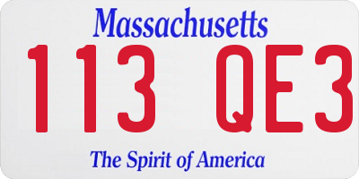 MA license plate 113QE3