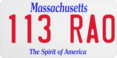 MA license plate 113RA0