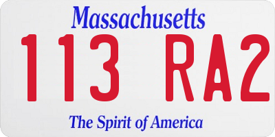 MA license plate 113RA2