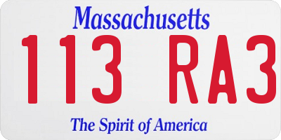 MA license plate 113RA3