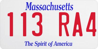 MA license plate 113RA4