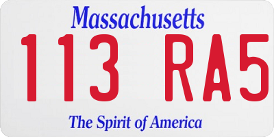 MA license plate 113RA5