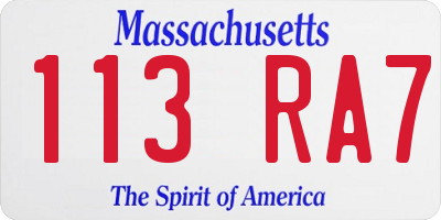 MA license plate 113RA7