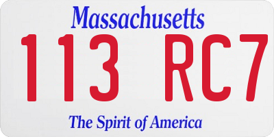 MA license plate 113RC7
