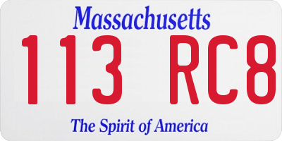 MA license plate 113RC8