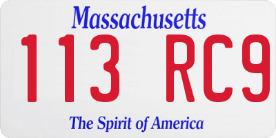 MA license plate 113RC9