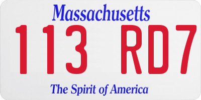 MA license plate 113RD7
