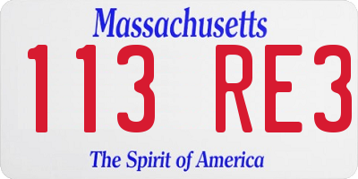 MA license plate 113RE3