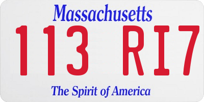 MA license plate 113RI7