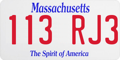MA license plate 113RJ3