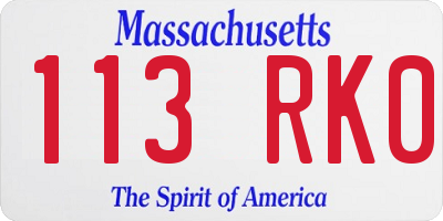 MA license plate 113RK0