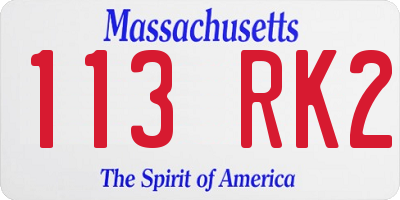 MA license plate 113RK2