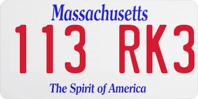 MA license plate 113RK3