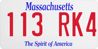 MA license plate 113RK4