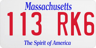 MA license plate 113RK6