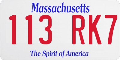 MA license plate 113RK7