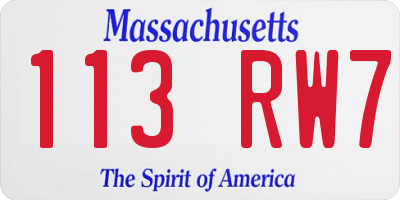 MA license plate 113RW7