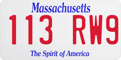 MA license plate 113RW9