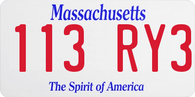 MA license plate 113RY3