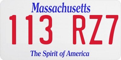 MA license plate 113RZ7