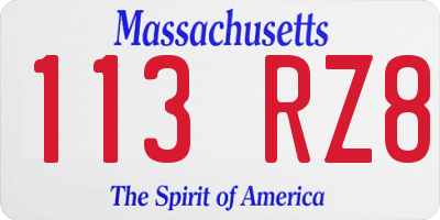MA license plate 113RZ8