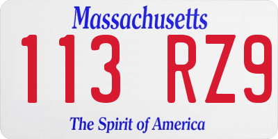 MA license plate 113RZ9