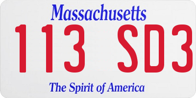 MA license plate 113SD3