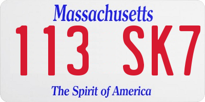MA license plate 113SK7