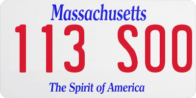MA license plate 113SO0