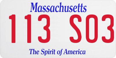 MA license plate 113SO3