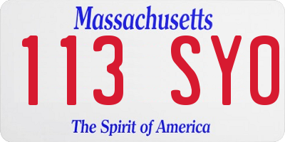 MA license plate 113SY0