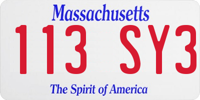 MA license plate 113SY3