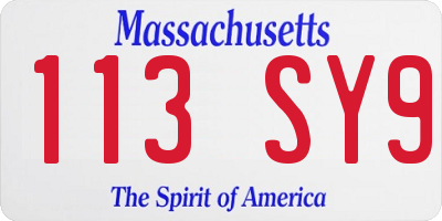 MA license plate 113SY9