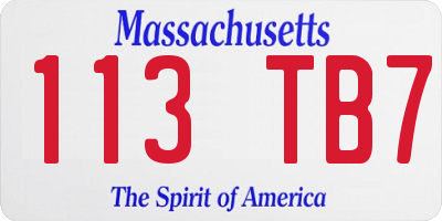 MA license plate 113TB7
