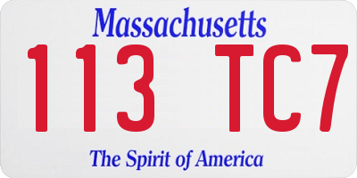 MA license plate 113TC7