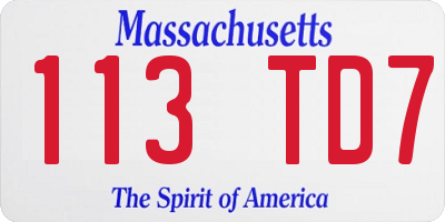 MA license plate 113TD7
