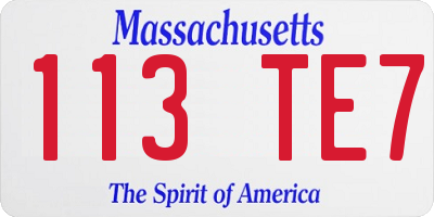 MA license plate 113TE7